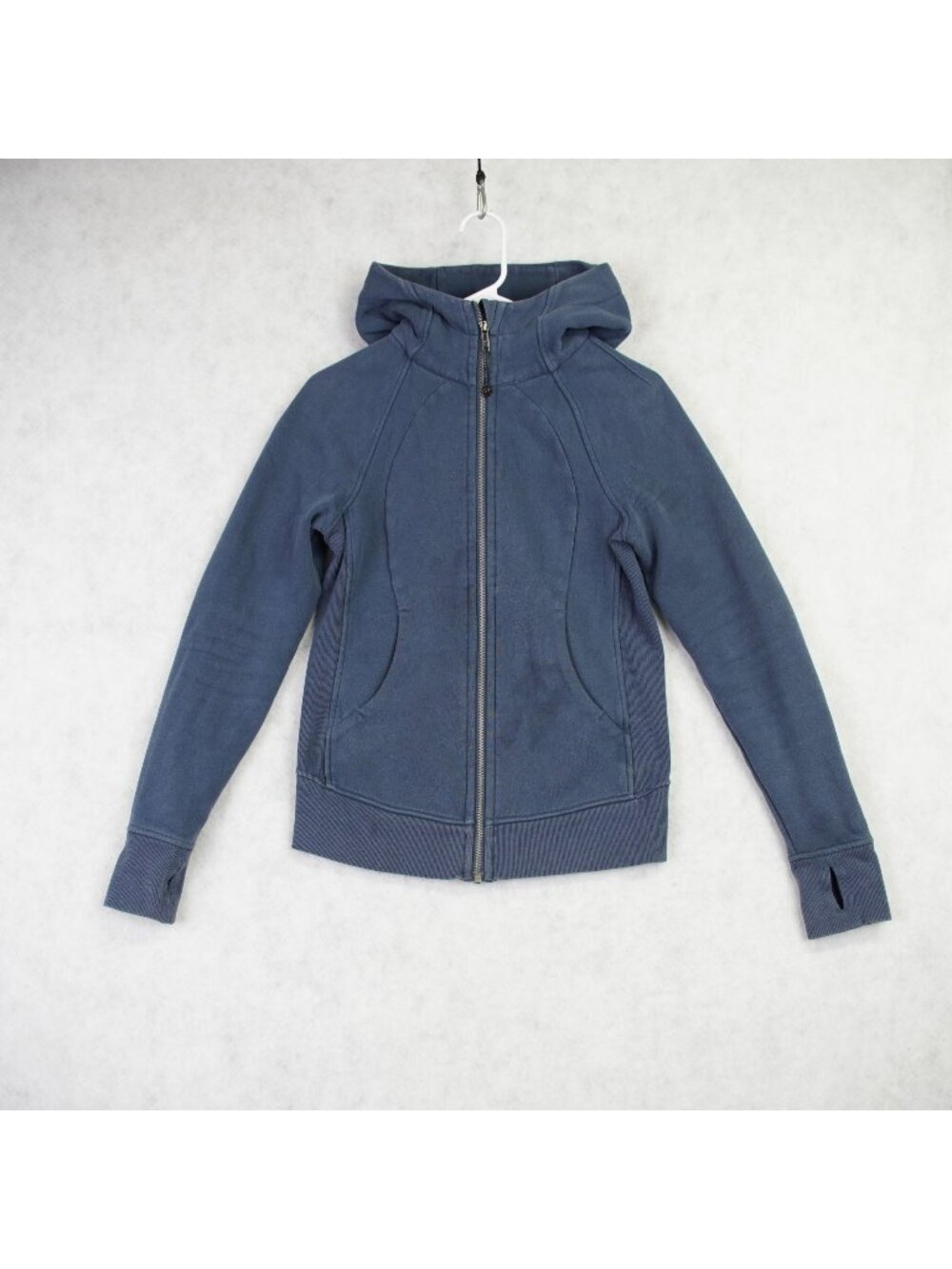 Lululemon Scuba Hoodie Full Zip Jacket Heathered Blue Size 4 Thumbholes Read